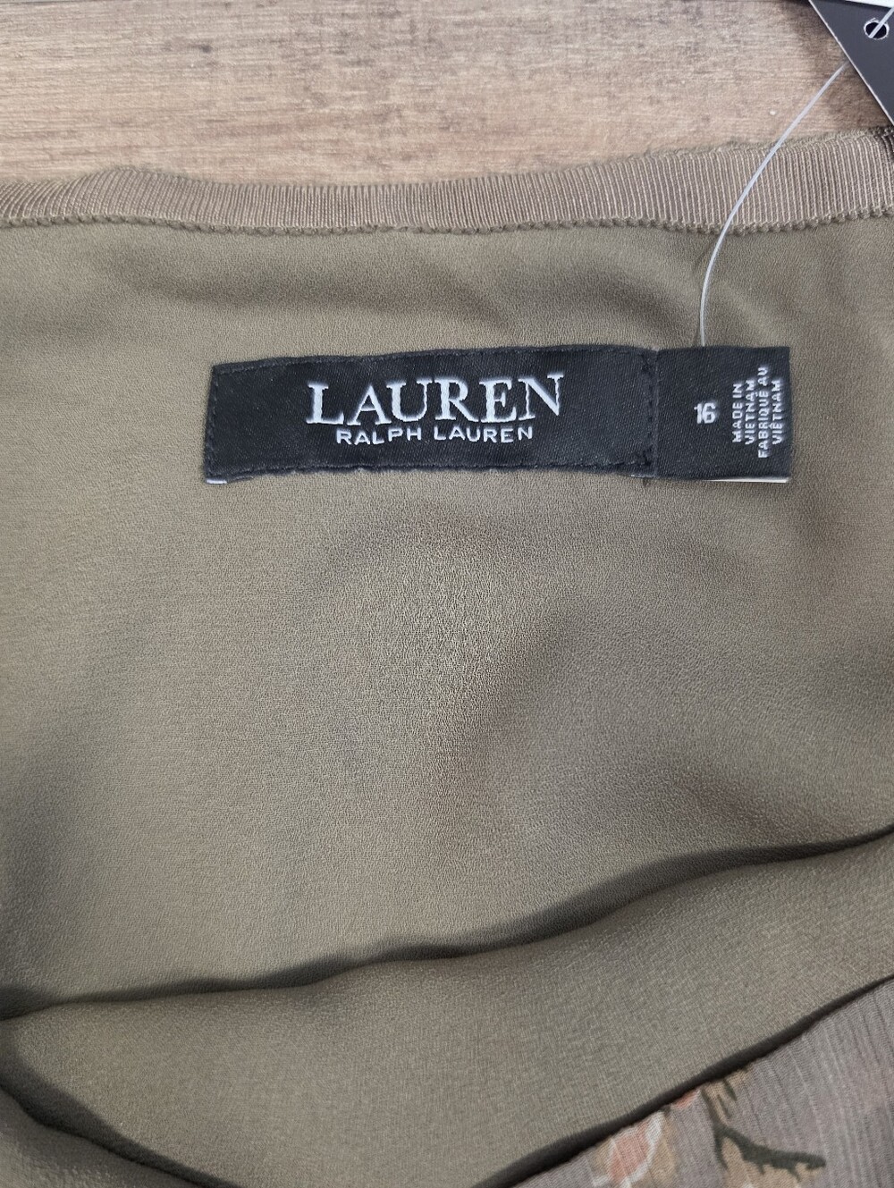 Lauren Ralph Lauren Tiered Floral Crinkle Skirt Georgette Taupe SIZE 16 Ret $145 - Picture 7 of 12